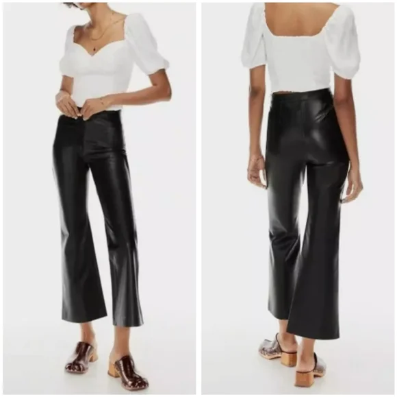Aritzia Wilfred Adele Faux Leather Kick Flare Pants New NWT Size 00 High Rise - Picture 1 of 12